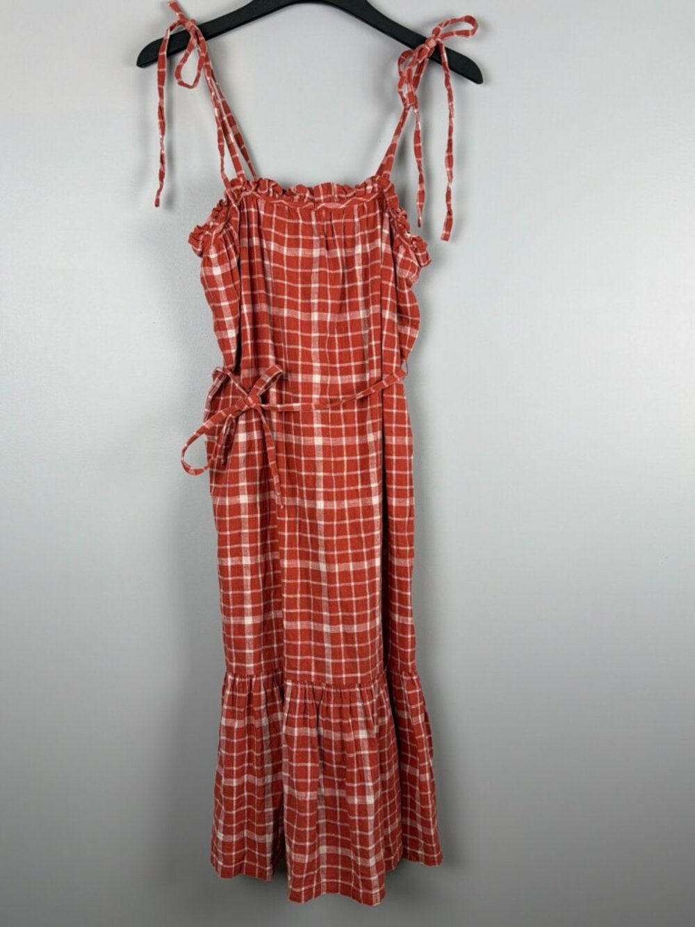 Able The Label Anthropologie Maxi Dress Women S Orange Plaid Cottage Spaghetti